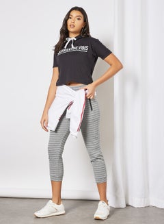 Campus Sutra Slogan Printed Drawstring Neck Hoodie Black/White  - Image 2