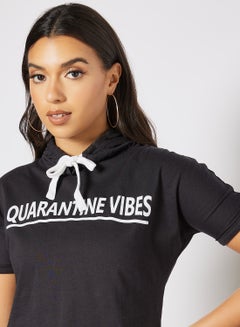 Campus Sutra Slogan Printed Drawstring Neck Hoodie Black/White  - Image 4