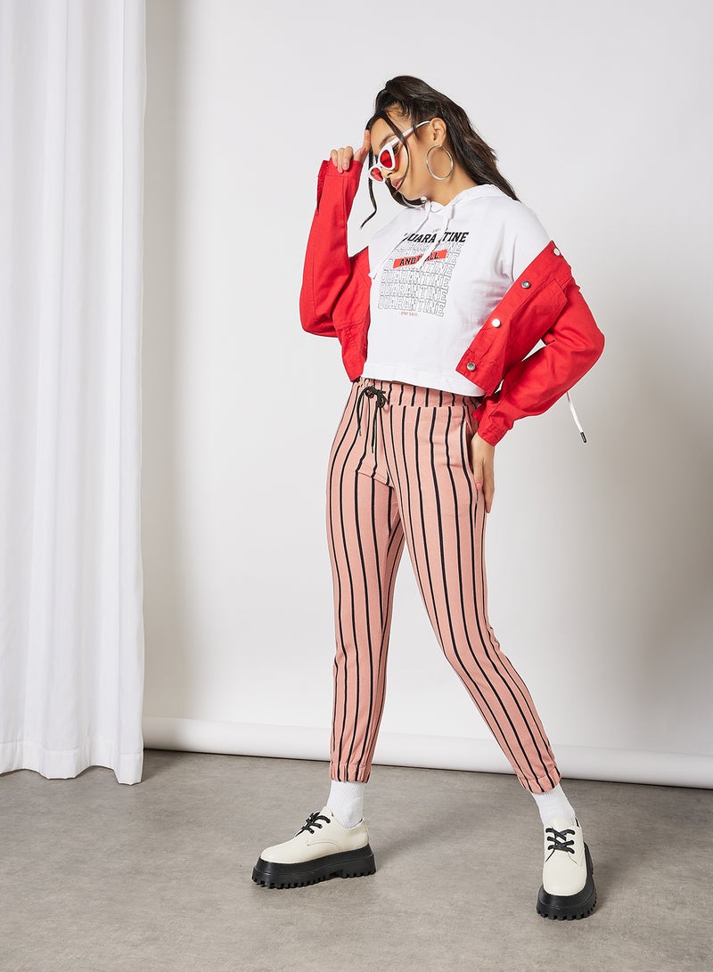 Campus Sutra Graphic Printed Drawstring Neck Hoodie White/Black/Red  - Image 2