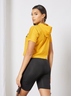 Campus Sutra Slogan Printed Drawstring Neck Hoodie Mustard/Black  - Image 2