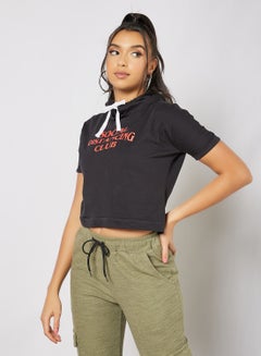 Campus Sutra Slogan Printed Drawstring Neck Hoodie Black/Red  - Image 1