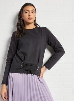 Campus Sutra Solid Pattern Loops Detail Sweatshirt Black  - Image 1