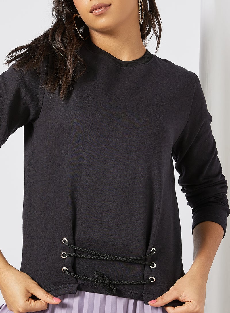 Campus Sutra Solid Pattern Loops Detail Sweatshirt Black  - Image 4