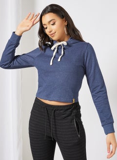 Campus Sutra Solid Pattern Drawstring Neck Hoodie Blue  - Image 2