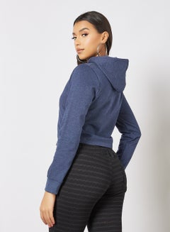 Campus Sutra Solid Pattern Drawstring Neck Hoodie Blue  - Image 3