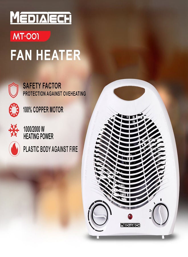 Media Tech Electric Fan Heater, 2 heat settings, 2 Fan Speed setting, over heat protection Thermostat, 2000 W MT-001 White  - Image 2