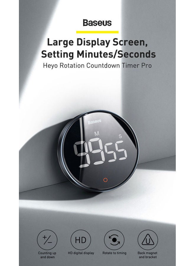 Baseus - Digital Rotation Countdown Kitchen Timer with Magnetic Holder and 3 Non-Slip Pads, Kitchen Alarm Clock LCD Screen, Timer Egg Timer, Ideal for Cooking, Baking, Studying, etc. Dark Grey 81x31.2mm - Image 1