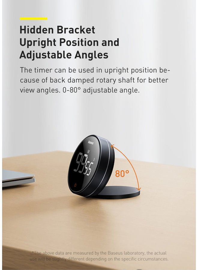 Baseus - Digital Rotation Countdown Kitchen Timer with Magnetic Holder and 3 Non-Slip Pads, Kitchen Alarm Clock LCD Screen, Timer Egg Timer, Ideal for Cooking, Baking, Studying, etc. Dark Grey 81x31.2mm - Image 1