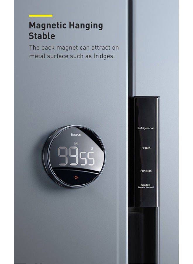 Baseus - Digital Rotation Countdown Kitchen Timer with Magnetic Holder and 3 Non-Slip Pads, Kitchen Alarm Clock LCD Screen, Timer Egg Timer, Ideal for Cooking, Baking, Studying, etc. Dark Grey 81x31.2mm - Image 1
