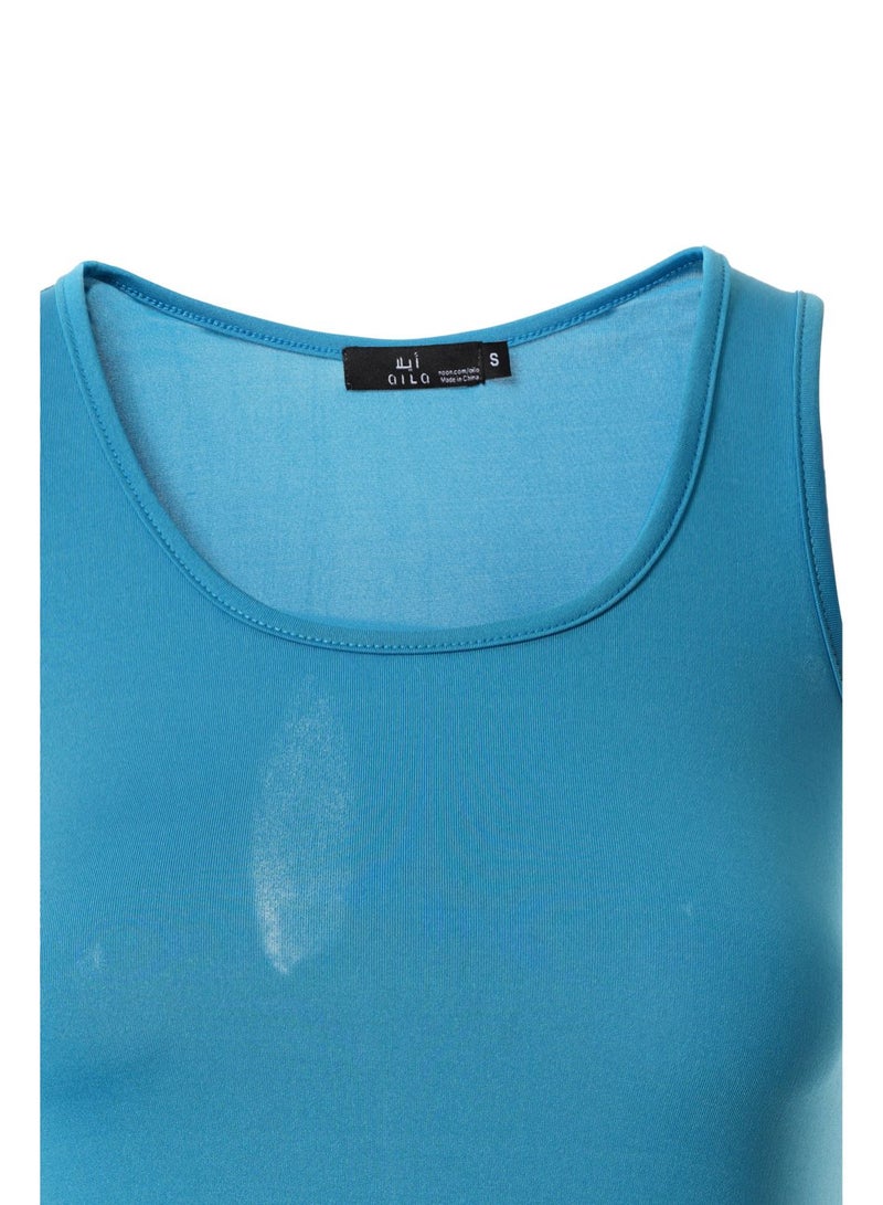 Aila Women's Casual Polyester Blend Sleeveless Mini Tank Knit Dress With Scoop Neck 31 Steel Blue  - Image 3