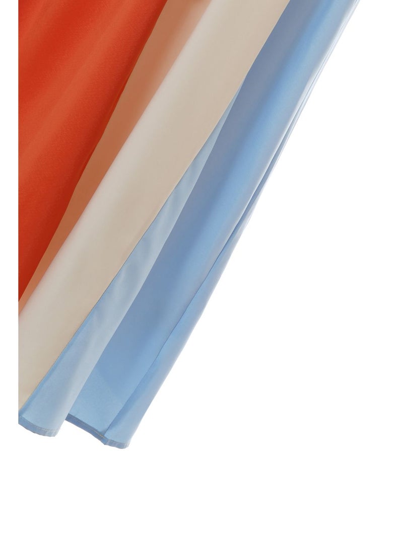 Casual Cap Sleeve Colorblock Maxi Knit Long Evening Maxi Dress With Draw String 43 Orange/White/129 Blue