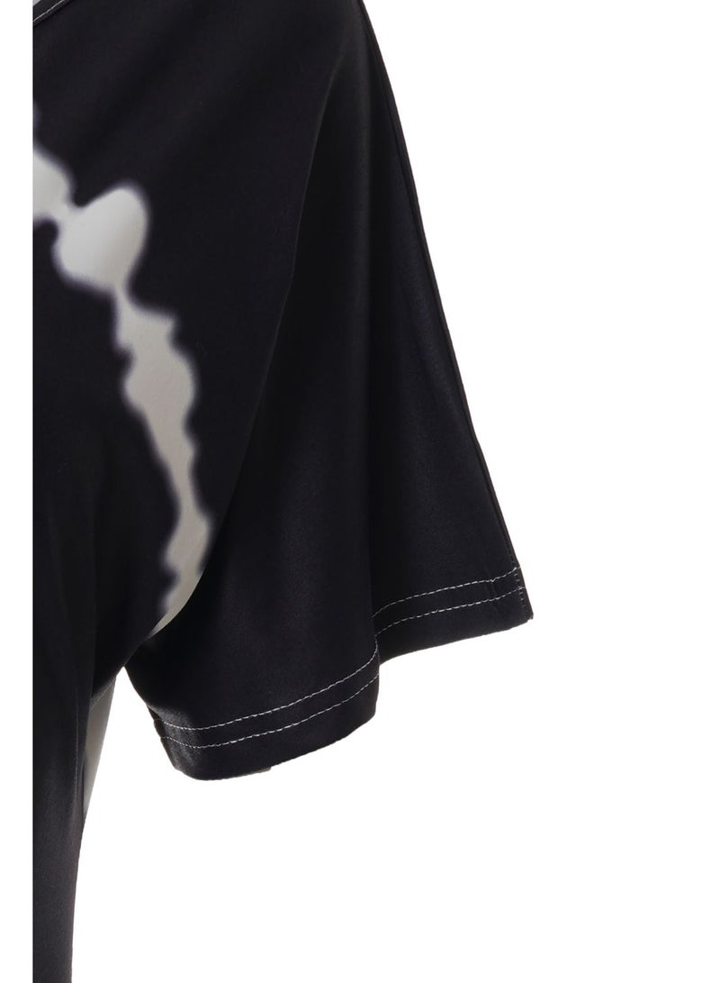 Aila Casual Short Sleeve Mini Knit Dress Black Print  - Image 5