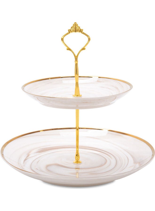 La Mesa Honey Marble 2 Tier Cake Stand Cream/Gold 38 x 28 x 28cm 