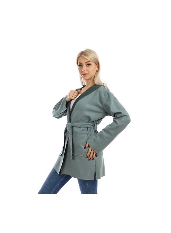 Caesar Casual Long Chamois  Sweat Shirt With Hood Light Green  - Image 3