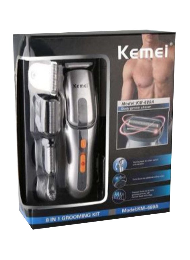 Kemei KM-680A 8 In 1 Rechargeable Grooming Kit Shaver For Men Silver  - Image 1