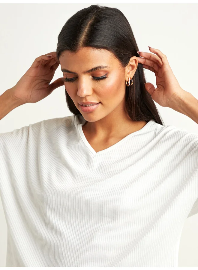 Closet By Styli Plain Boxy Ribbed T-Shirt White