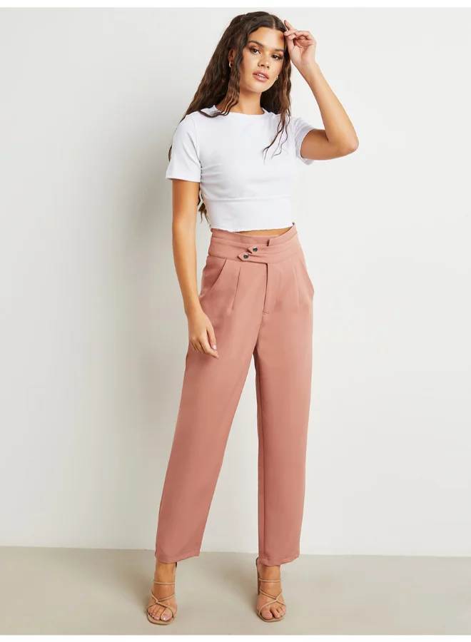 Closet By Styli Elasticated Hem Round Neck Crop Top White