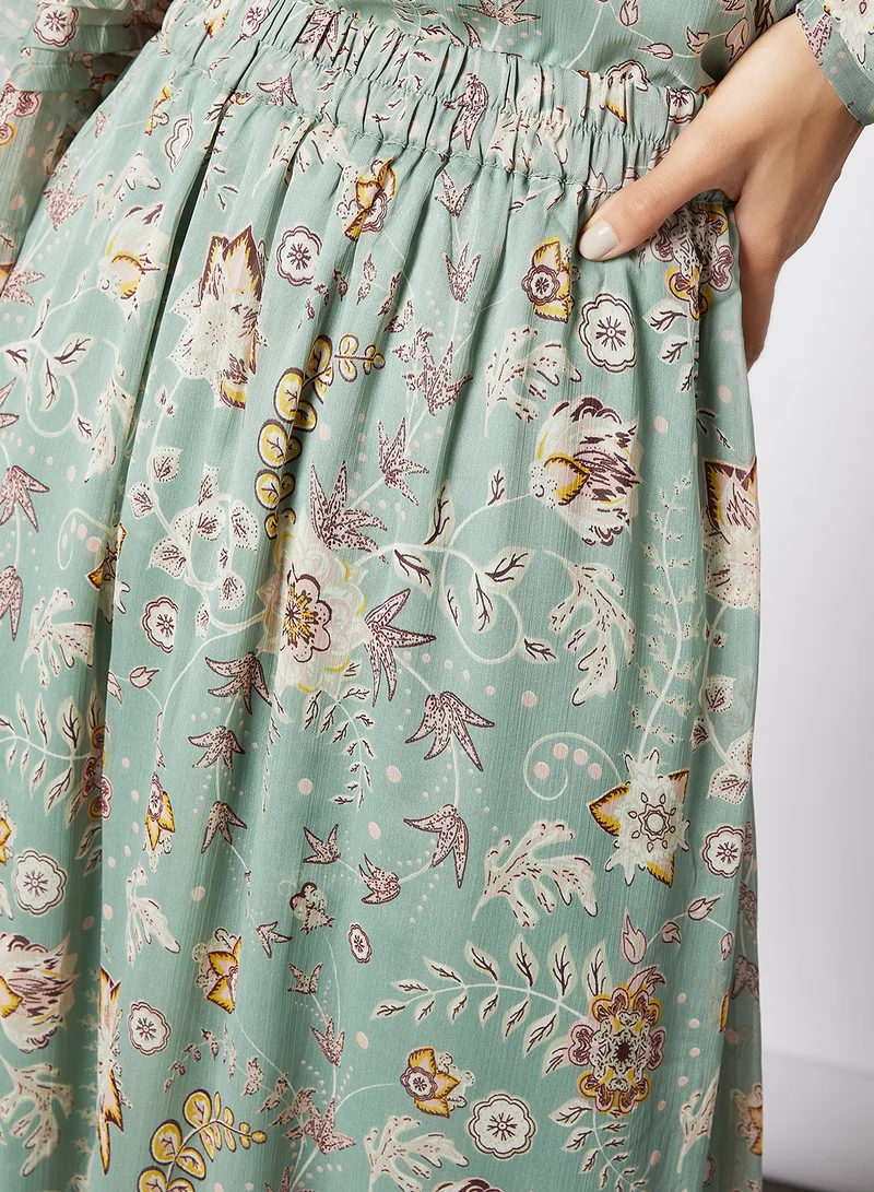 آي.سينري Floral Pleated Blouse Green