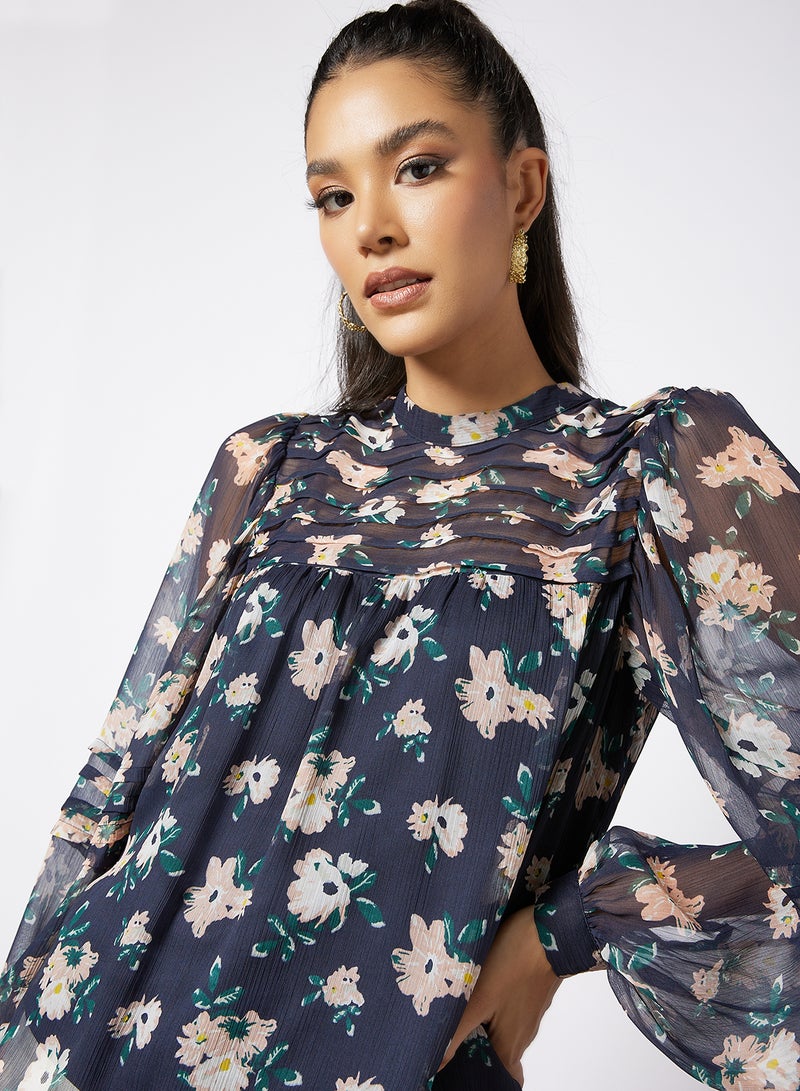 I.Scenery - Floral Print Top Navy - Image 1