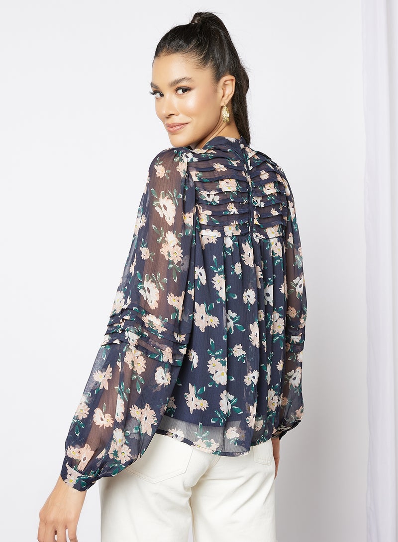 I.Scenery - Floral Print Top Navy - Image 1
