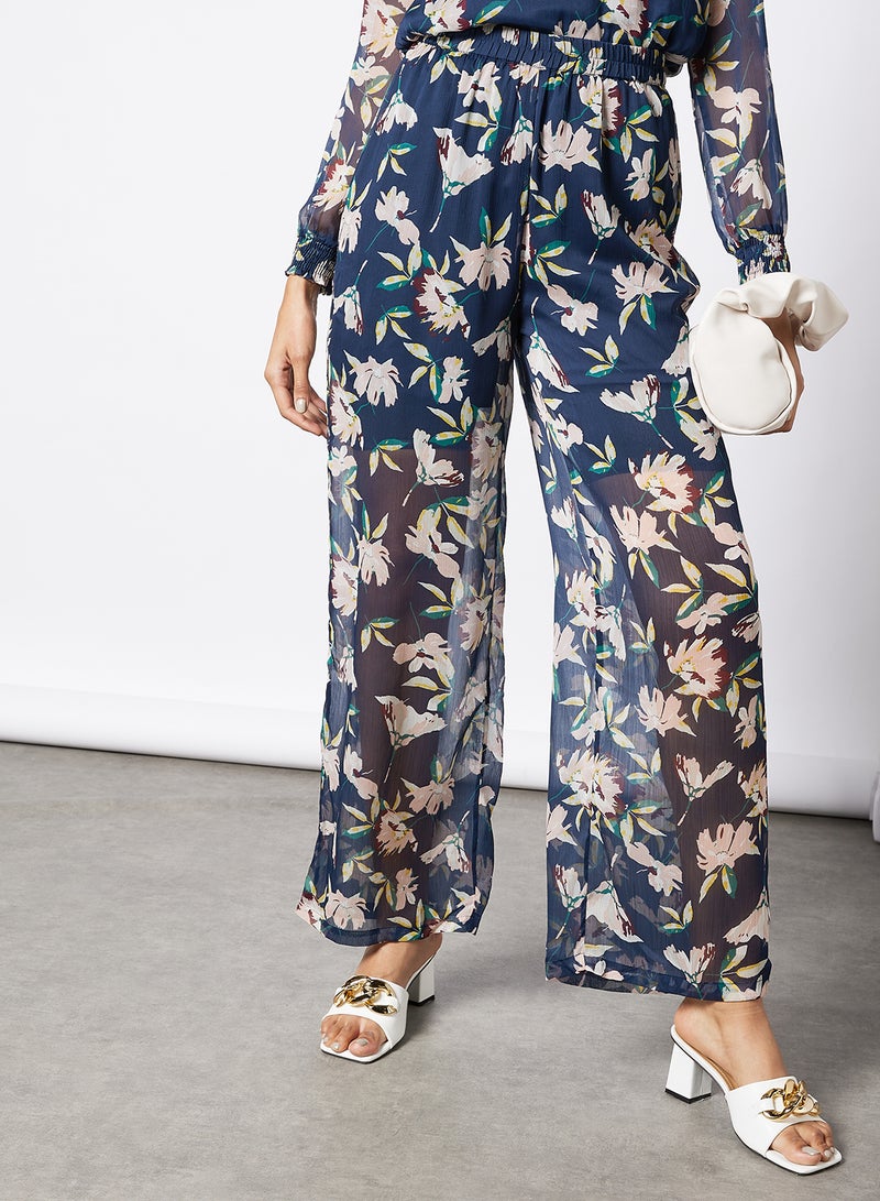 I.Scenery - Floral Print Trousers Navy - Image 1