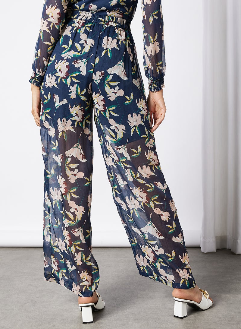 I.Scenery - Floral Print Trousers Navy - Image 1