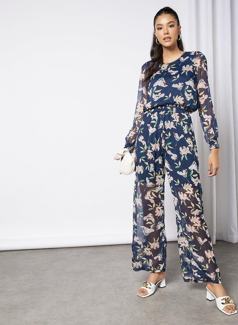 I.Scenery - Floral Print Trousers Navy - Image 1