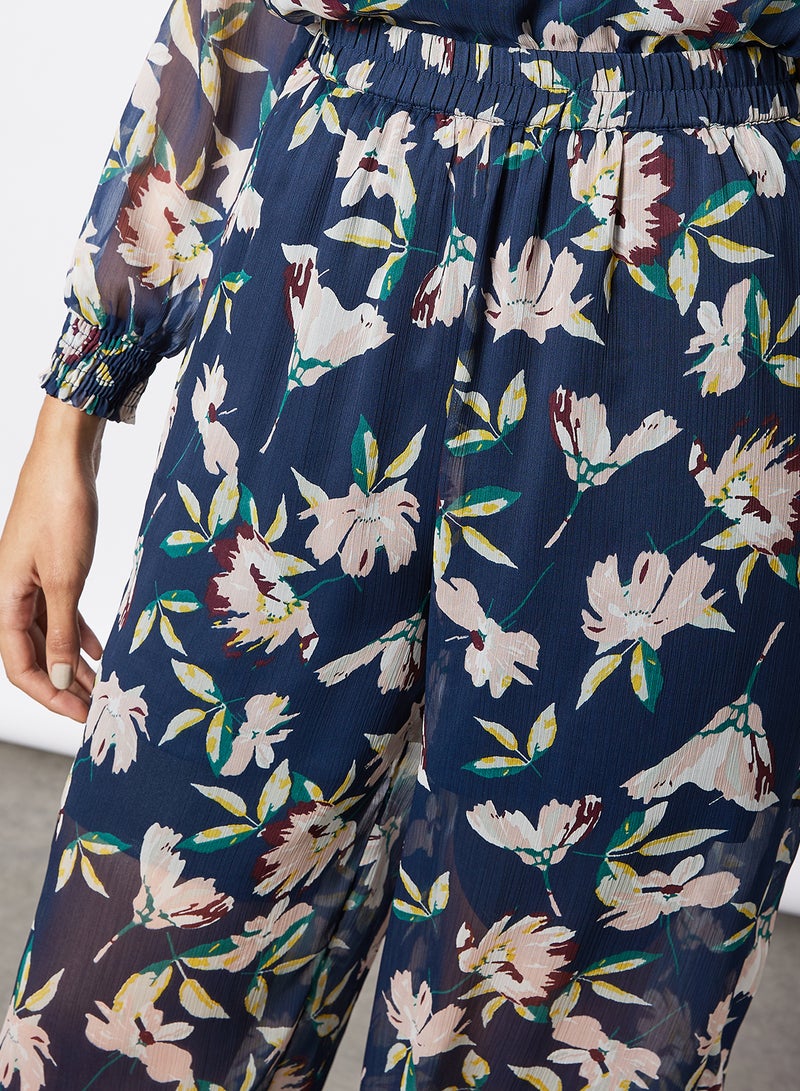 I.Scenery - Floral Print Trousers Navy - Image 1