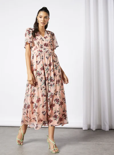I.Scenery Floral Print Wrap Maxi Dress Light Pink