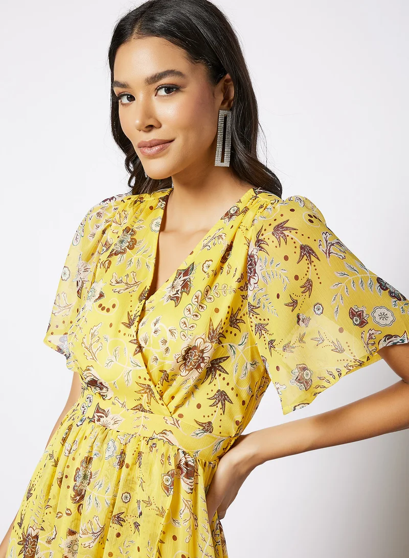 I.Scenery Floral Print Wrap Maxi Dress Yellow