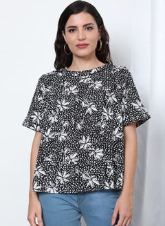 OFFROAD Printed Round Neck Short Sleeve Blouse Multicolour  - Image 1