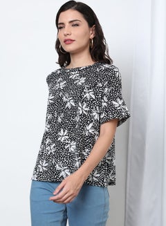 OFFROAD Printed Round Neck Short Sleeve Blouse Multicolour  - Image 3