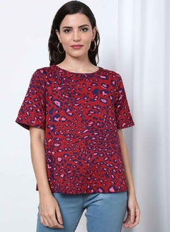 OFFROAD Floral Round Neck Long Sleeve Blouse Aop Red  - Image 1