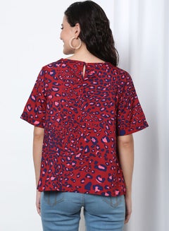 OFFROAD Floral Round Neck Long Sleeve Blouse Aop Red  - Image 2