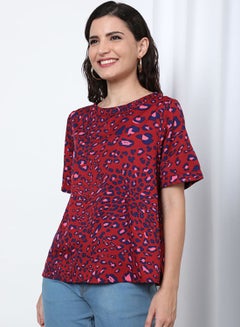 OFFROAD Floral Round Neck Long Sleeve Blouse Aop Red  - Image 3