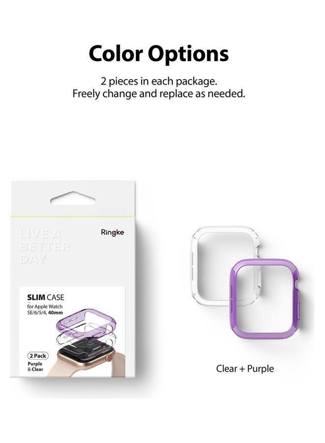 Ringke Pack Of 2 Full Coverage Slim Case for Apple Watch 40mm Series 6 Series 5  4 / SE 40mm Clear/Purple - Image 3