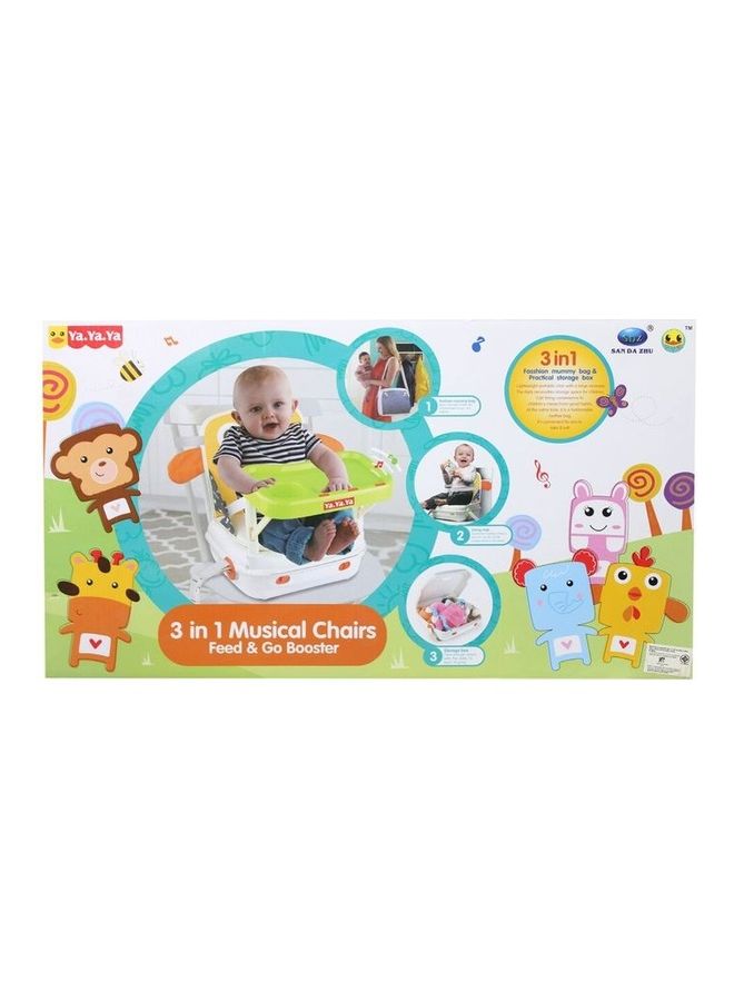 كرسي موسيقي 3 في 1 مزود بمقعد تغذية ومقعد معزز مع صينية