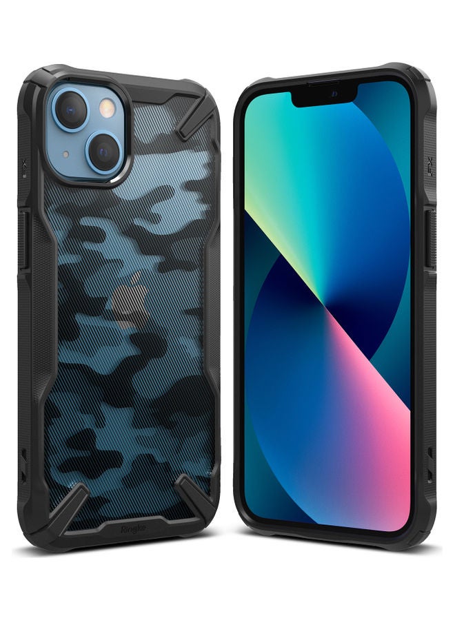 Ringke Hard Fusion-X Ergonomic Transparent Shock Absorption TPU Bumper Cover for iPhone 13 Camo Black - Image 1