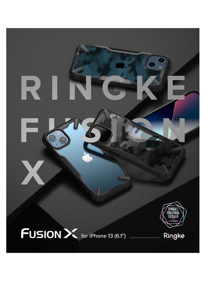 Ringke Hard Fusion-X Ergonomic Transparent Shock Absorption TPU Bumper Cover for iPhone 13 Camo Black - Image 3