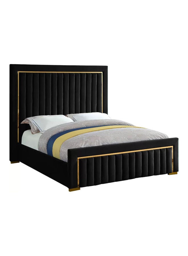ASGHAR FURNITURE Glam Velvet Queen Size Bed Without Mattress Black/Gold 160x200cm  - Image 1