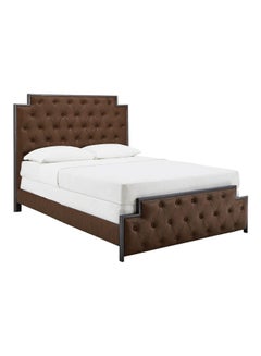 ASGHAR FURNITURE Gunmetal Finish Tufted Queen Size Bed With Mattress Dark Brown 160x200cm 