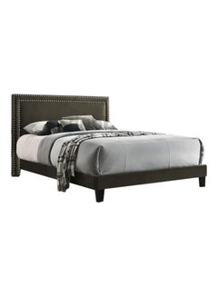 ASGHAR FURNITURE Nailhead Velvet Panel Super King Size Bed With Mattress Dark Brown 200x200cm 