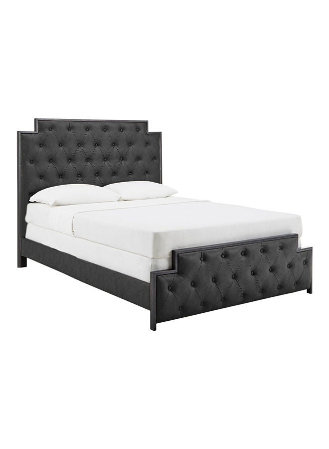 Gunmetal Finish Tufted Super King Bed With Mattress Black 200x200cm - v1635321905/N51608650A_2