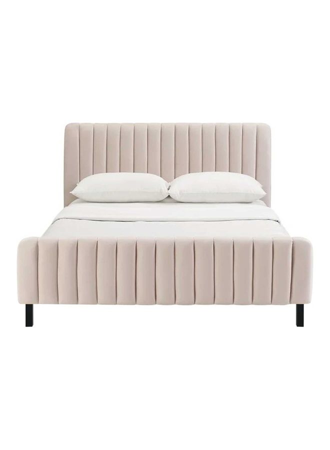 ASGHAR FURNITURE Channel Upholstered Super King Size Bed With Mattress Cream/Black 200x200cm 