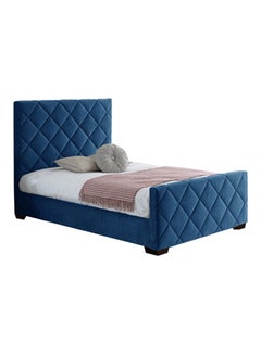 ASGHAR FURNITURE Cave Velvet Super King Size Bed With Mattress Dark Blue 200x200cm 
