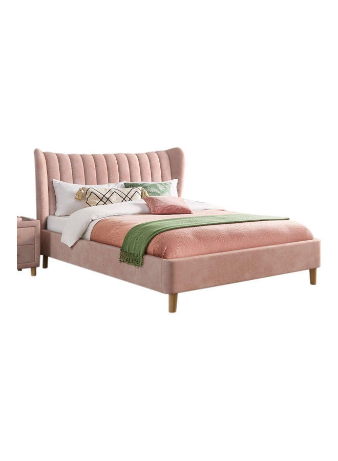 ASGHAR FURNITURE Knox Velvet Queen Size Bed Without Mattress Pink/Brown 160x200cm  - Image 1