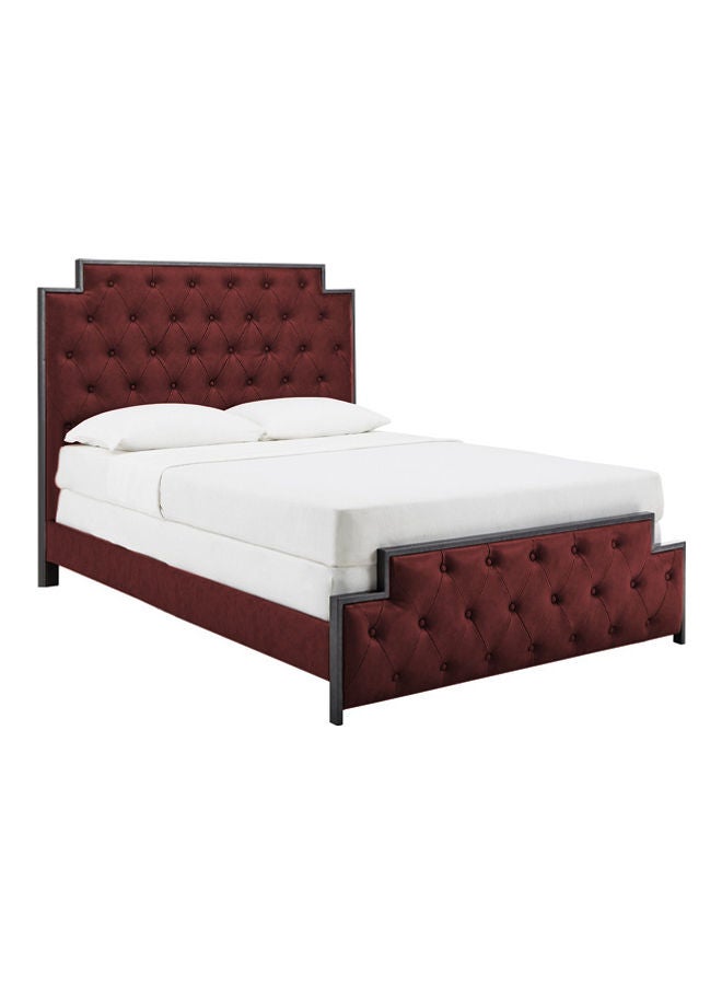 ASGHAR FURNITURE Gunmetal Finish Tufted King Size Bed With Mattress Dark Brown/Black 180x200cm 