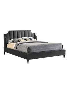 ASGHAR FURNITURE Levi Velvet Super King Size Bed With Mattress Black 200x200cm  - Image 1