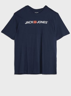 Logo Signature Branding Crew Neck T-Shirt Navy Blue