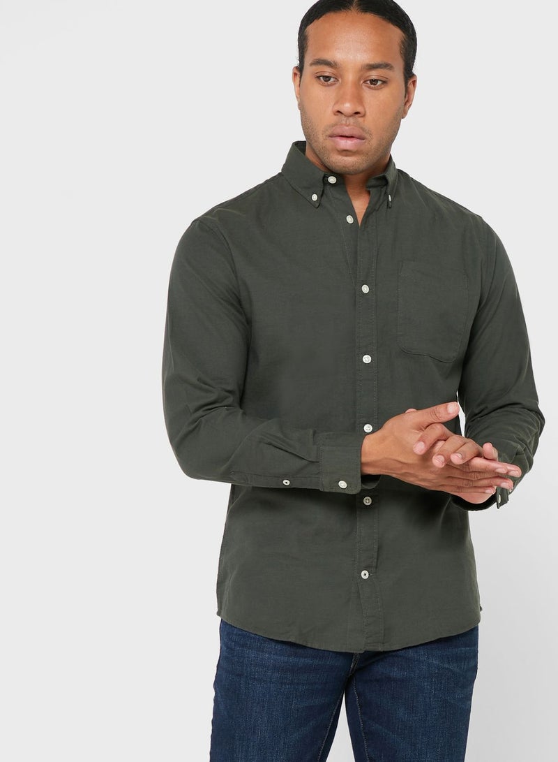 JACK & JONES Solid Pattern Slim Fit Shirt Green - Image 1